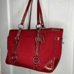 Coach Gallery Jacquard Print Mini Tote in red